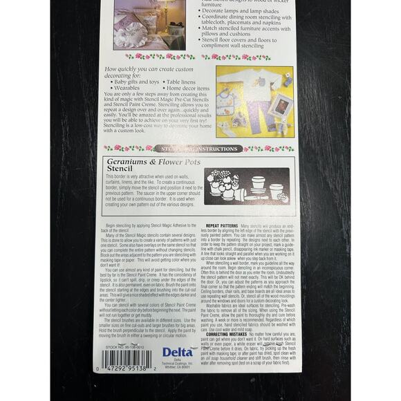 90s Vintage- Stencil Magic By Delta- Geraniums Pots No. 95 138 0012 NWT craft - Picture 6 of 6